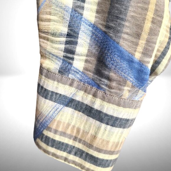 Jhane Barnes XXL Button-Down Shirt – 100% Cotton – Blue/Tan Plaid – Lightweight - Picture 4 of 10